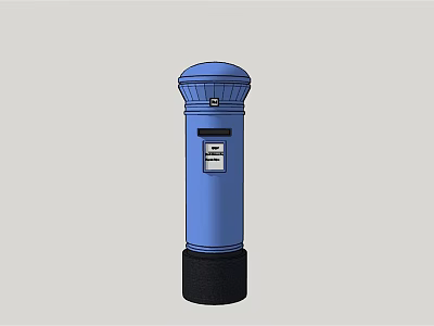 Commercial Equipment Blue Post Box With Dome Top Black Base And Mail Slot 3d model
