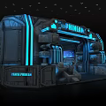 Cartoon Style Spacecraft Scene With Futuristic Tech Blue Lights And Metallic Structures