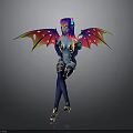 Blue Fantasy Creature With Rainbow Hair Colorful Wings Tight Outfit And High Heels