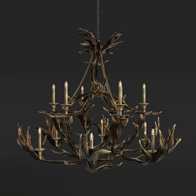 Unique Shaped Chandelier with Branched Design Metallic Finish and Candle Style Bulbs 3d model