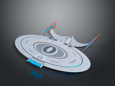 Futuristic Cosmic Spaceship With Circular Design And Colorful Thrusters For Space Exploration 3d model