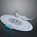 Futuristic Cosmic Spaceship With Circular Design And Colorful Thrusters For Space Exploration