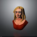 3D Female Character Bust With Blonde Hair Glasses And Red Top Details