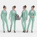 Woman in Light Green Suit Set With Handbag And Different Poses In High Heels