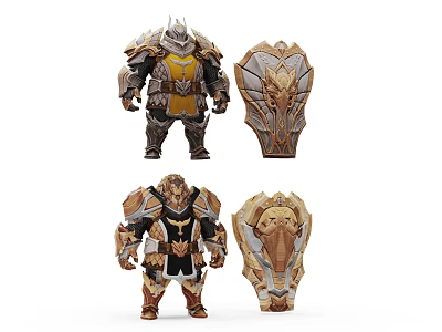 Game Movie Character Design With Heavy Armor And Decorative Shield Details 3d model