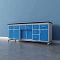 Functional Laboratory Worktable With Blue Cabinets Black Countertop And Multiple Drawers 3d model