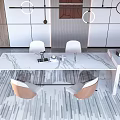 Sleek Modern Dining Table Set With Marble Top Dining Chairs And Pendant Lights 3d model