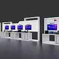 Modern Exhibition Display Wall With Multiple Digital Screens And White Panels 3d model