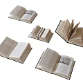 Open Books With Various Spread Pages And Text Content On White Background 3d model