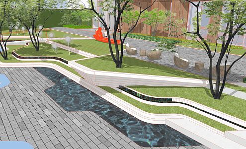 Modern Garden Landscape Commercial Street Entrance Guangguan Steps Stepped Grass Landscape 3d model