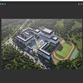 Aerial Planning of Modern Building Complex with Greenery Roads Track and Field and Tennis Court