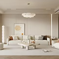 Modern Living Room Sofa Coffee Table Combination Stool Floor Lamp Lazy Sofa Chandelier Green Plant 3d model