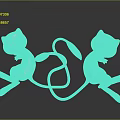Two Pink And Blue Mew Game Anime Characters In Dynamic Jumping Poses With Long Tails