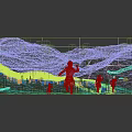 Blue Sky Over Green Meadow With Lush Forest And Primitive People Running In Animal Skin