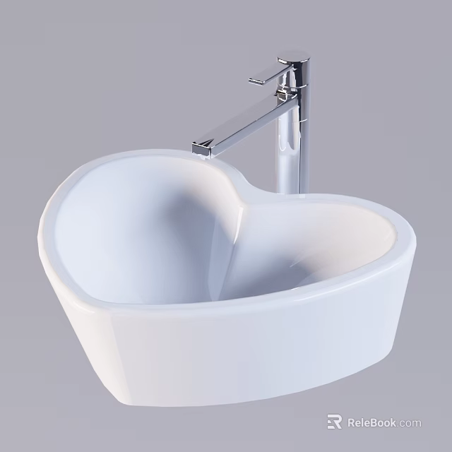 Modern Heart Shaped White Ceramic Washbasin With Chrome Faucet Design 3d model 