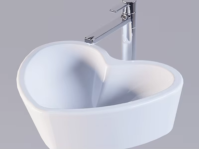 Modern Heart Shaped White Ceramic Washbasin With Chrome Faucet Design 3d model