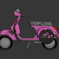 Pink Scooter With Blue Windshield Black Seat And Yellow Indicators On Reflective Surface
