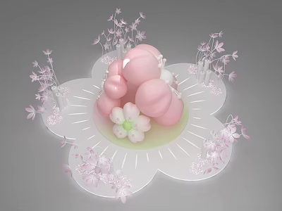Pink Interactive Zone With Cloud Shaped Objects Petal Decorations Flower Clusters And Petal Shaped Base 3d model