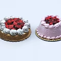 Two Delicious Cakes Topped With Fresh Strawberries And Cream On Golden Trays
