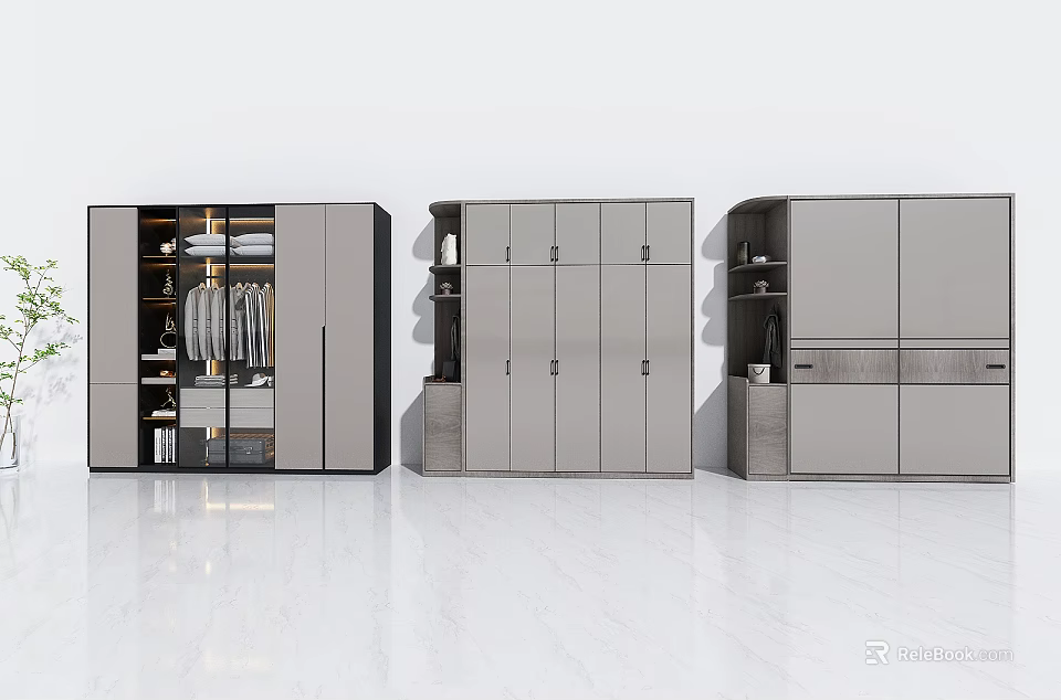 Modern Minimalist Wardrobe Interior Design With Sliding Doors Shelves And Drawers 3d model 