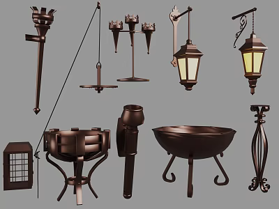 Classic Metal Light Fixture Combinations Including Pendant Lights Wall Sconces And Lanterns 3d model