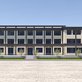 Modern Multi storey Office Building Exterior With Regular Windows And Front Lawn Trees 3d model