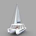Modern Catamaran Yacht With White Hull Sails And Spacious Deck 3d model