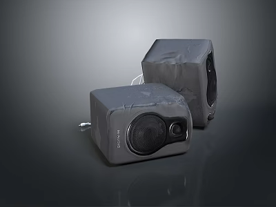 Two Modern Gray Computer Speakers With Sleek Design For Desktop PC Audio 3d model