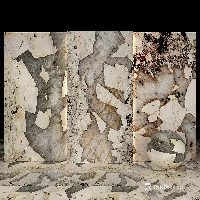 Stone Mosaic Components For Wall And Floor With Varied Textures And Decorative Sphere 3d model 