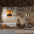 Traditional Folk House Interior With Portrait Baskets Earthen Jars Shelves And Old