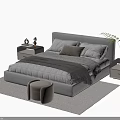 Modern Double Bed Interior Design With Bedding Pillows Nightstands Stools Rugs And Green Plants