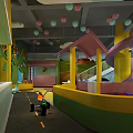 Colorful Kindergarten Interior With Play Area Slide Toys And Small House