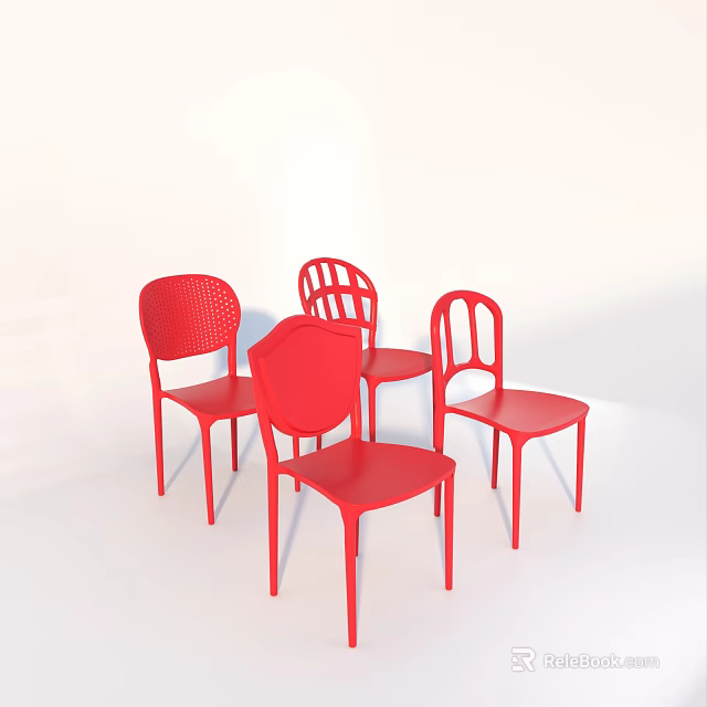 Red Single Chairs Featuring Modern Stylish Design and Unique Backrest Patterns 3d model