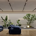 Modern Home Theater Interior With Navy Sofas And Projector Screen