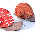 Two Ornate Snails With Red Shells Featuring White Floral And Geometric Patterns