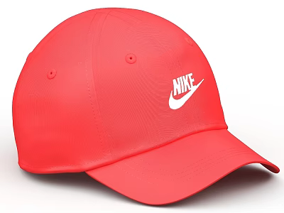 Red Nike Baseball Cap With White Swoosh Logo And Classic Style 3d model