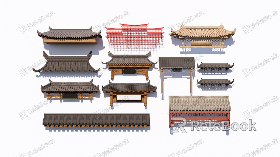 Chinese style eaves door head roof beam roof combination tile eaves line flying ridge roof style model