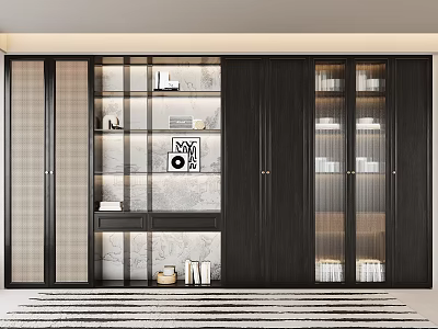 Modern Minimalist Decorative Cabinet With Glass Doors Open Shelves And Decorations 3d model