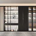Modern Minimalist Decorative Cabinet With Glass Doors Open Shelves And Decorations