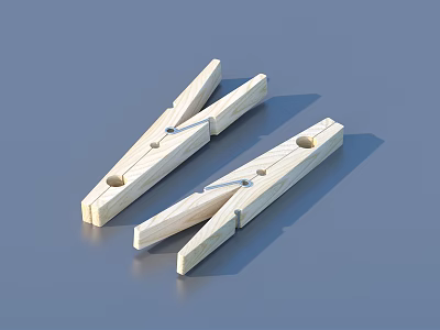 Two Wooden Clothespins on Gray Background for Daily Household Use 3d model