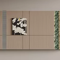 Stylish Sofa Background Wall With Wooden Panels Decorative Painting And Green Stripe