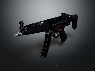 Black Tactical Submachine Gun With Adjustable Stock And Barrel Scope Mount 3d model
