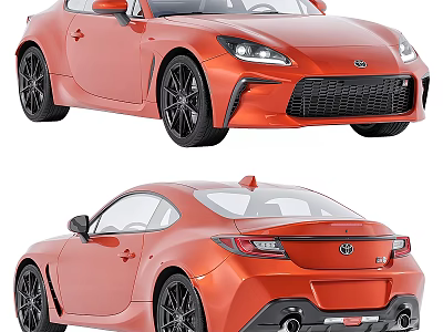 Toyota Orange Sports Coupe Front And Rear View With Black Wheels 3d model