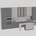 Modern Kitchen With Sleek Cabinets Marble Backsplash Island And Appliances
