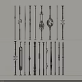 Decorative Metal Railing Balusters With Various Stylish Design Patterns On Display Shelves 3d model