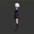 Anime Girl With White Short Hair Blue Eyes Dark Blue Vest Pleated Skirt Arms Outstretched