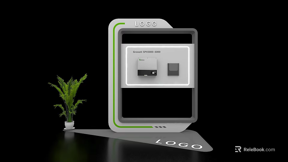 Modern Exhibition Island With LOGO Content Display Area And Green Plant 3d model 