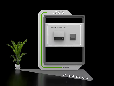 Modern Exhibition Island With LOGO Content Display Area And Green Plant 3d model