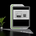 Modern Exhibition Island With LOGO Content Display Area And Green Plant