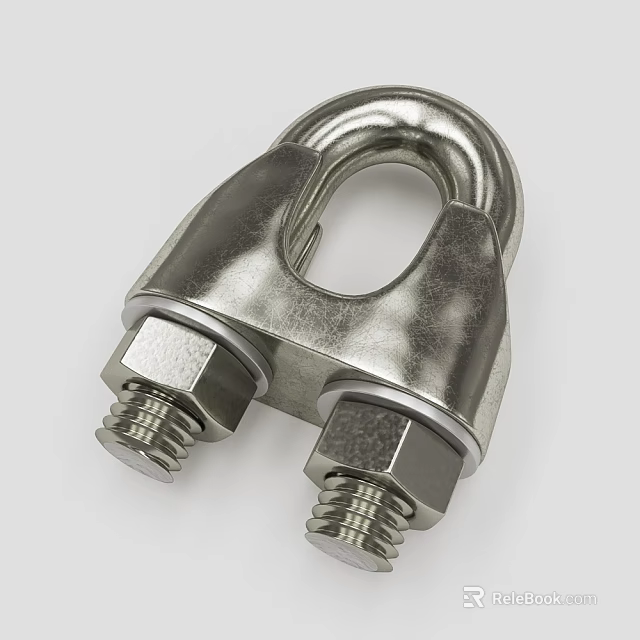 Stainless Steel U Shaped Wire Rope Clamp With Two Bolts For Hardware 3d model 